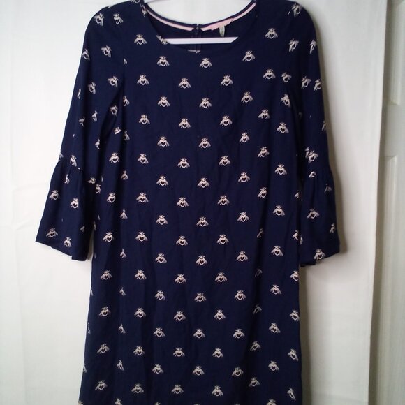 Joules Dress Women 2 Half Bell Sleeve Gardenia Bees With Heart Blue White - Picture 1 of 16